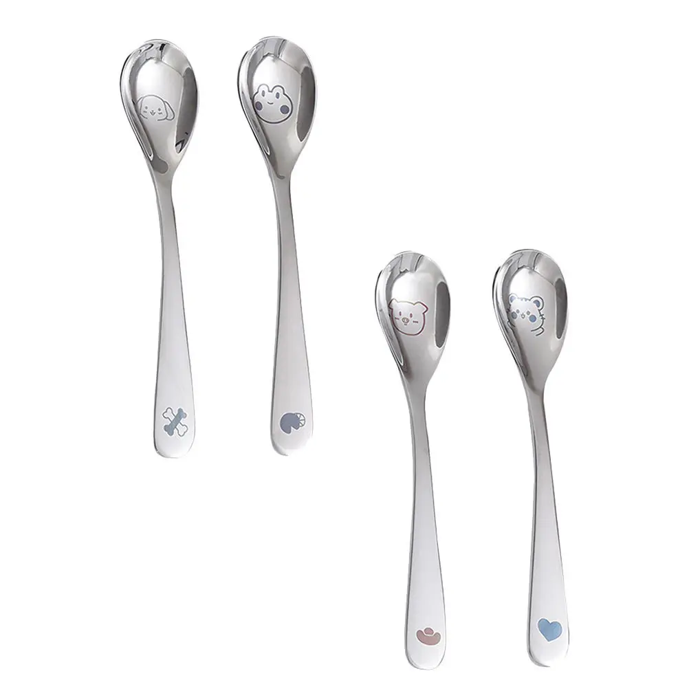 

4Pcs Cartoon Pattern Stainless Steel Baby Feeding Spoons Safe Rounded Edge Easy Clean Children Tableware Baby Spoon