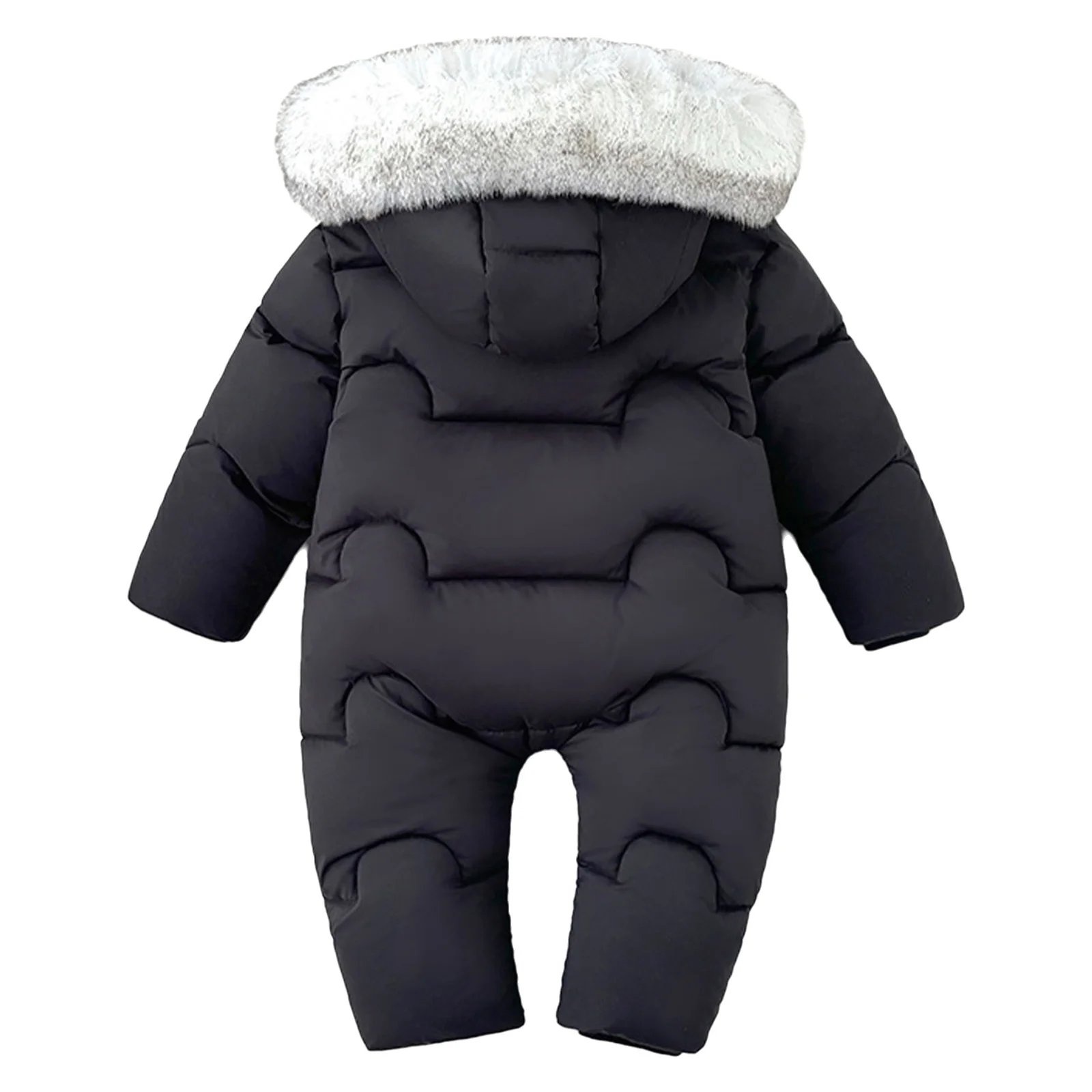 Baby Boys Girls Winter Warm Fleece-Lined Snowsuit Hooded Rompers Long Sleeve Double Zippers Thickened Padded Jumpsuit Outerwear