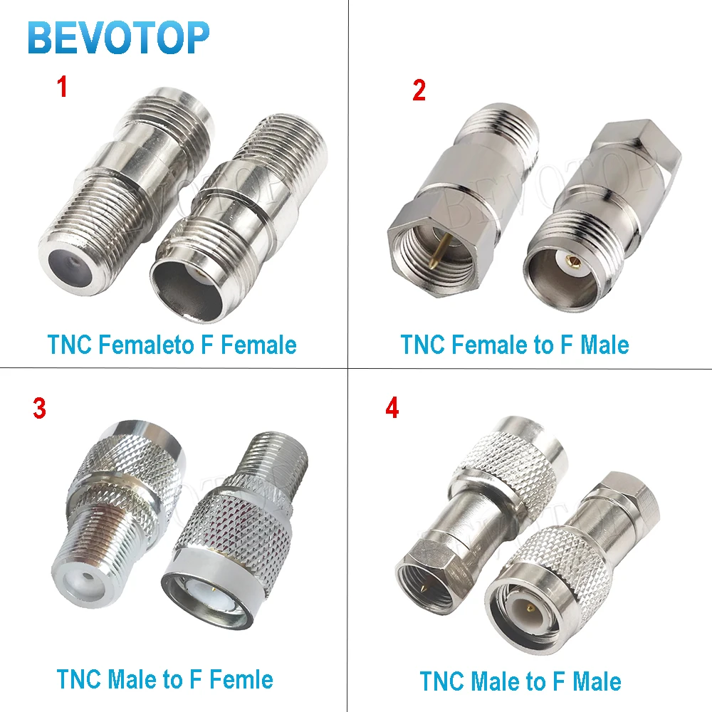 10Pcs TNC Male Plug To F Female Jack Straight Connector TNC Male To F Female Coaxial RF Adapters Nickel Plated Brass Copper