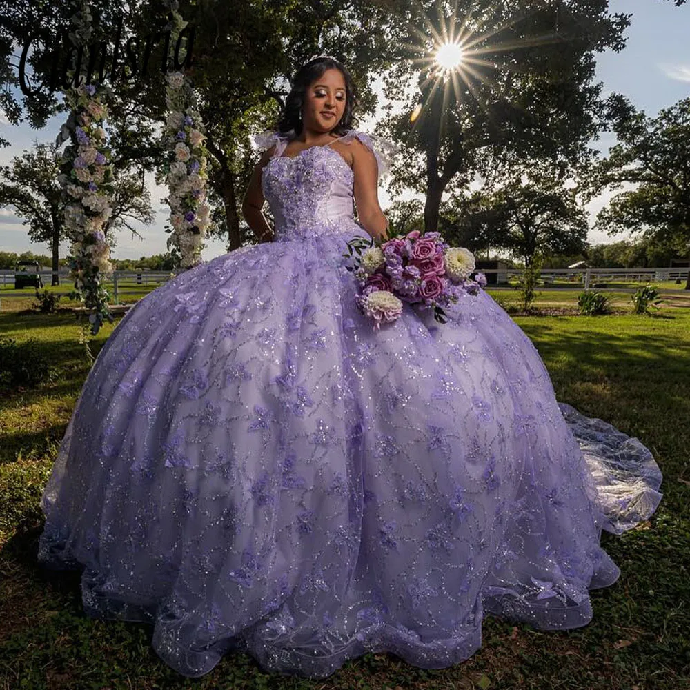 

Блестящее бальное платье Сиреневое платье Quinceanera Элегантные роскошные платья для выпускного вечера 3D цветочные аппликации Вечерние кружевные платья на день рождения
