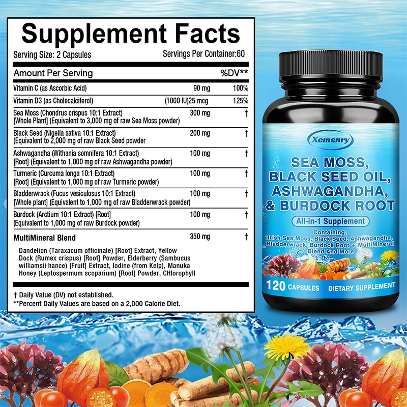 Sea Moss, Black Seed Oil, Ashw - Black Seed Oil Capsule recension och pris