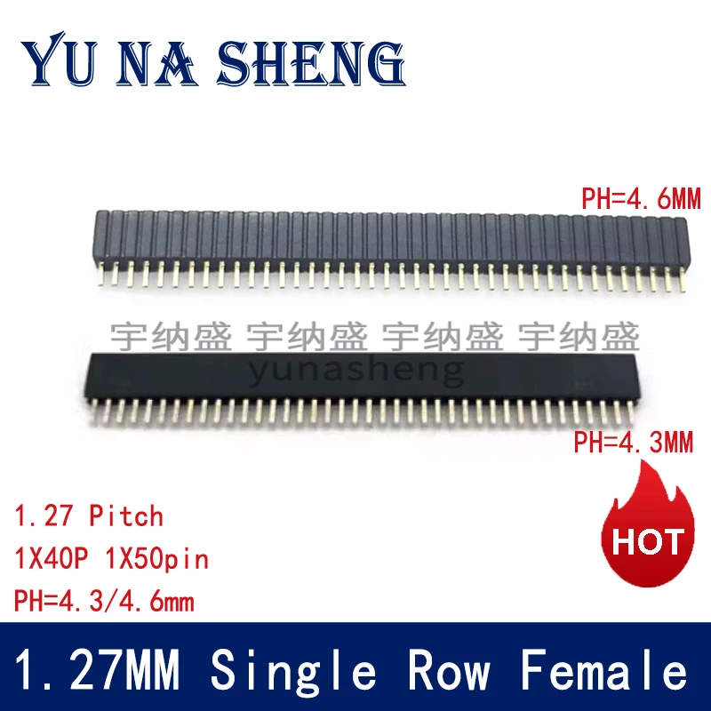 5pcs 1.27mm 1.27 1X40P 1*50P Plastic height 4.3mm 4.6mm Pin Header Single Row Female Breakaway PCB Board  Connector Pinheader