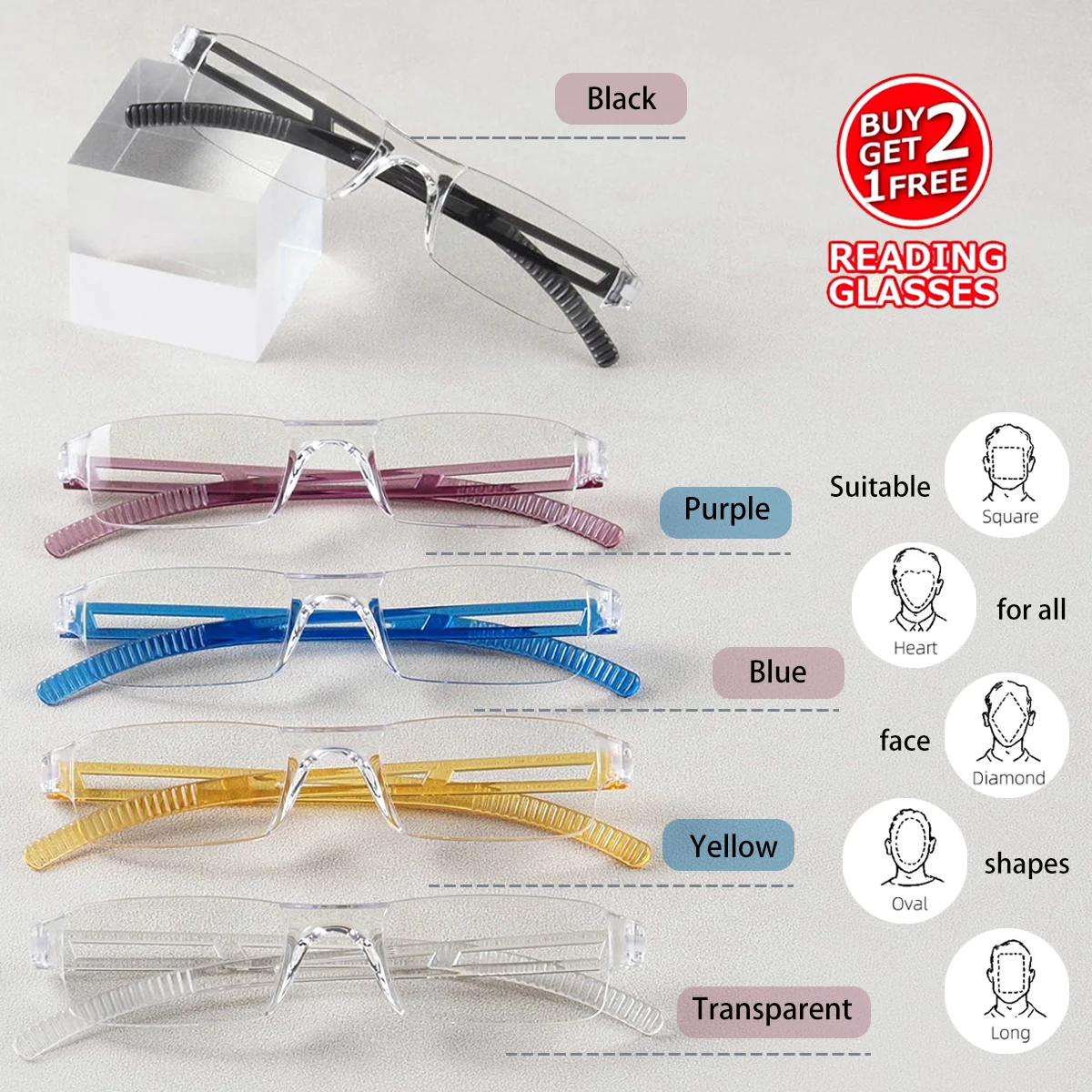 Lunettes de lecture Unibody pour hommes et femmes, ultralégères, verres HD, dioptrie monobloc +1.0 à +4.0, confortables, 3 pièces/lot