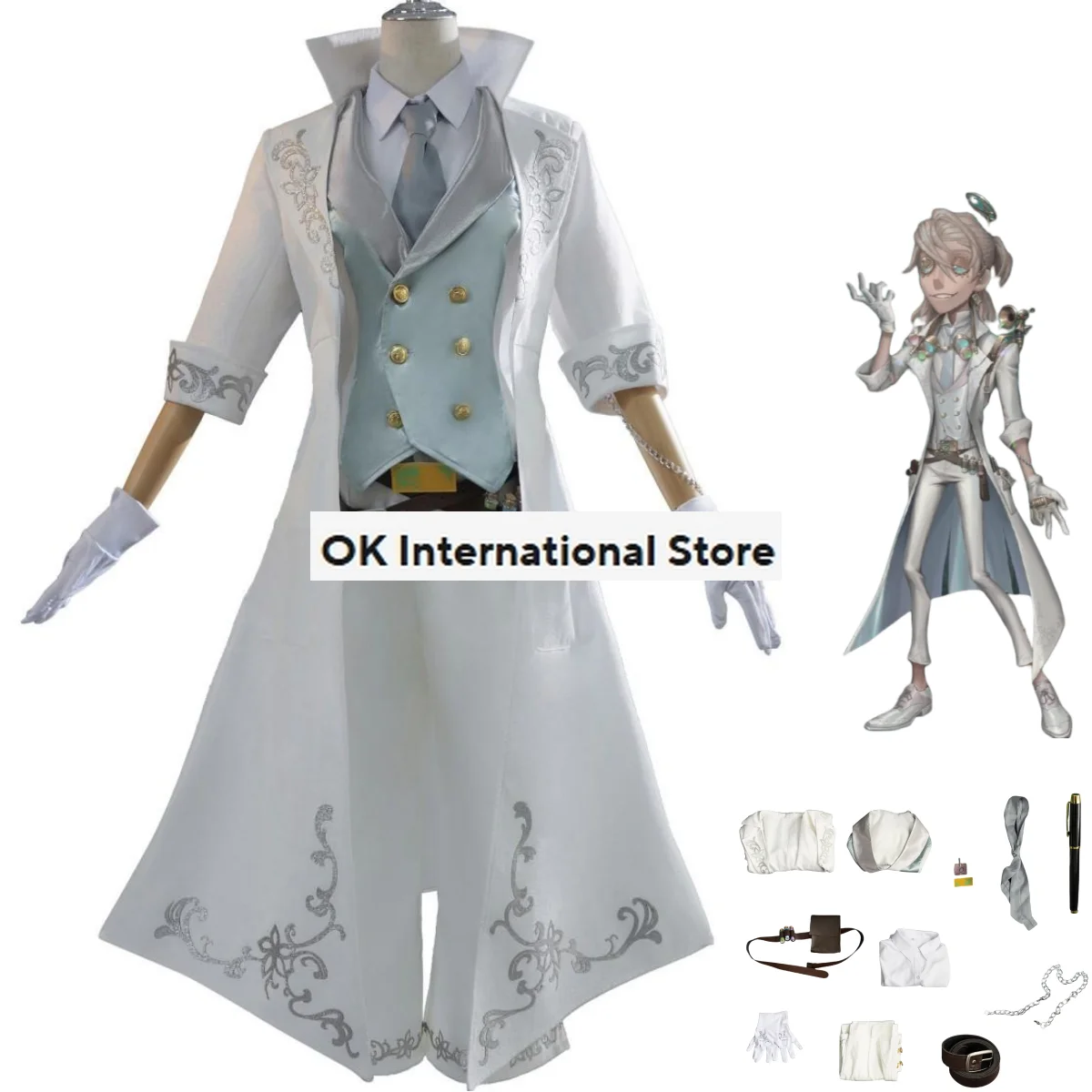 

Game Identity Ⅴ Luca Balsa Prisoner Cosplay Costume Survivor Paranormal Detective Skin White Tuxedo Uniform Man Carnival Suit