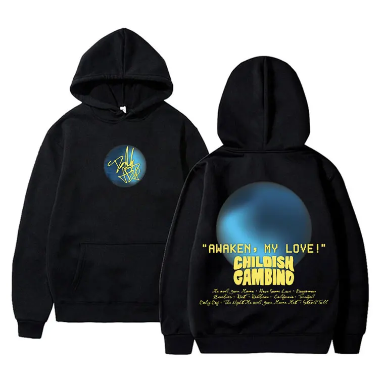 Childish Gambino Awaken My Love Double Sided Print Hoodie Men Trendy Oversized Sweatshirt Male Hip Hop Vintage Hoodies Clothes