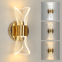 Gold Acrylic Wall Sconce, 12W Led Wall Lamp with 3 Color Temperature Options (3000K/4000K/6500K), Perfect for Hallway