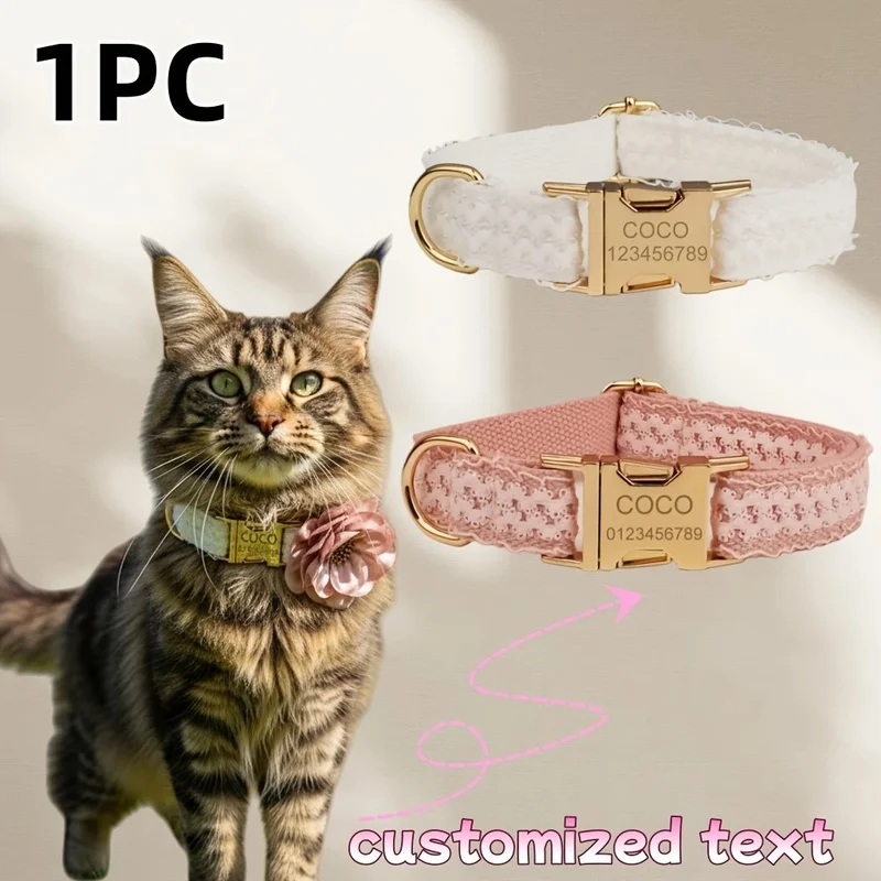 1 custom dog collar with quick-release buckle, customizable pet name and address cat ID tag