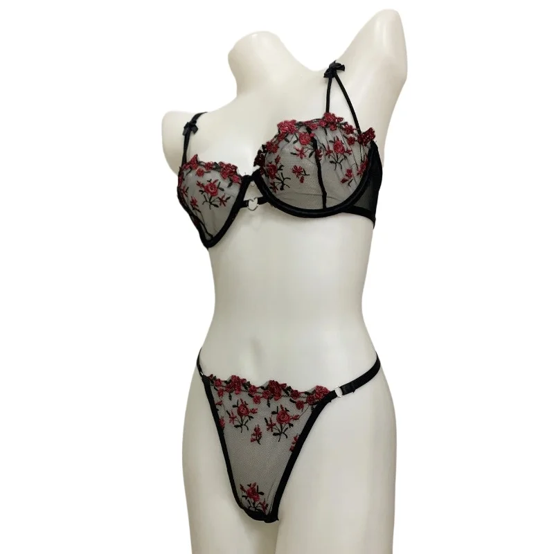 Französisches Spitzen-BH-Set mit Blumenmuster, durchsichtiges Mesh-Bügel-Bralette, leicht, bequem, sexy Dessous für große Brüste, AU S-XL MOYIS Sexy