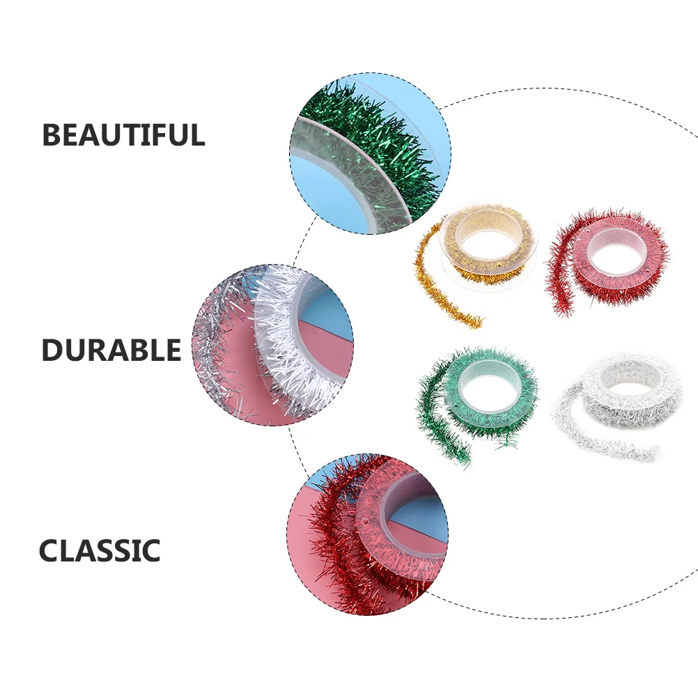 

4Pcs Christmas Tinsel Garland Thin Metallic Curling Ribbon Red Gold Green Silver Party Decoration Xmas Tree Craft Supplies