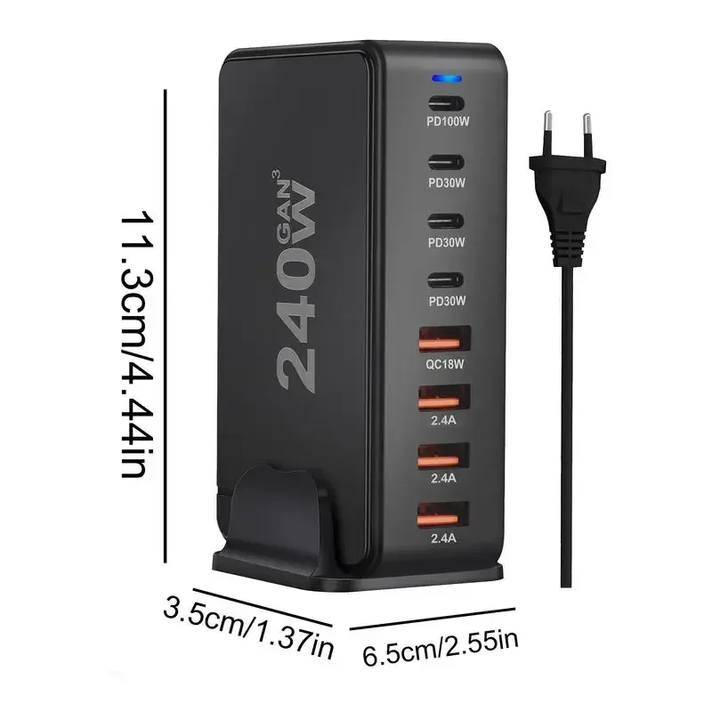 

240W GaN Mobile Phone Charger 8 Ports USB Type C PD USB C Charger Fast Charge 3.0 USB Type C4A4C Mobile USB Charger