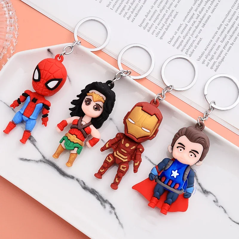 Disney Anime Marvel Avengers Spider-Man Iron Man Captain America Doll Soft Keychain Pendant Bag Car Key Ring Pendant Toys Gifts