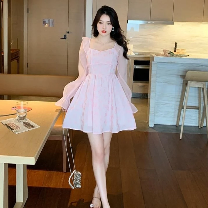 Vestido floral feminino barato casual na moda elegante luxo de alta qualidade estilo flor coreana y2k chiffon vestidos de manga longa femininos