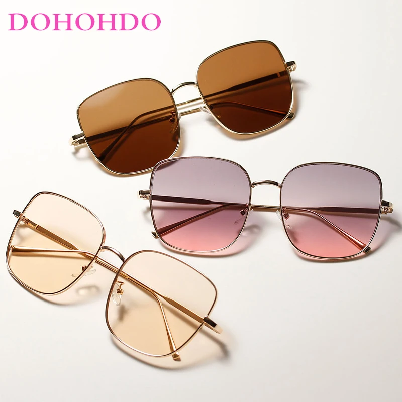 DOHOHDO Metal Square Thin Frame Retro Sunglasses Women Men Fashion Sun Glasses Female Eyeglasses Shades Солнечные Очки Женский