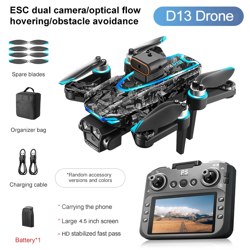 

New D13 RC Drone 4K Professional HD Triple Camera 5G WIFI FPV Dron 360° Obstacle Avoidance Brushless Large Screen Quadcopter Toy
