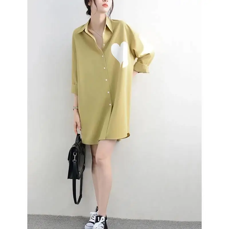 Korean Version Simplicity Commute Printing Color Collision Love Leisure Fashion Temperament Women's Shirt Summer Spring 2024