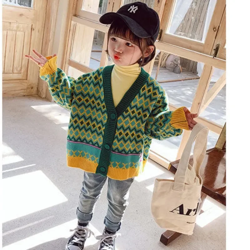 2023 Spring Autumn Girls Boys Green Sweater Children Clothing Baby Cardigan Kids Clothes Children\'s Casual Coats Knitted