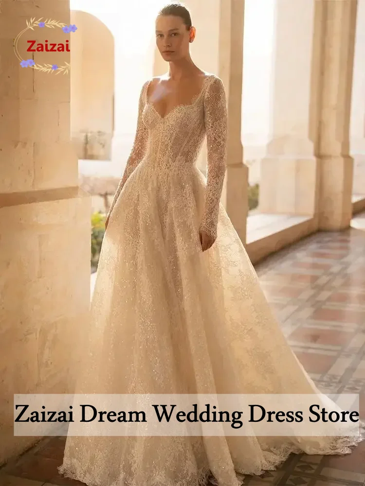 

Роскошные кружевные свадебные платья по индивидуальному заказу, милые свадебные платья с длинными рукавами, блестящее элегантное классическое платье невесты с блестками