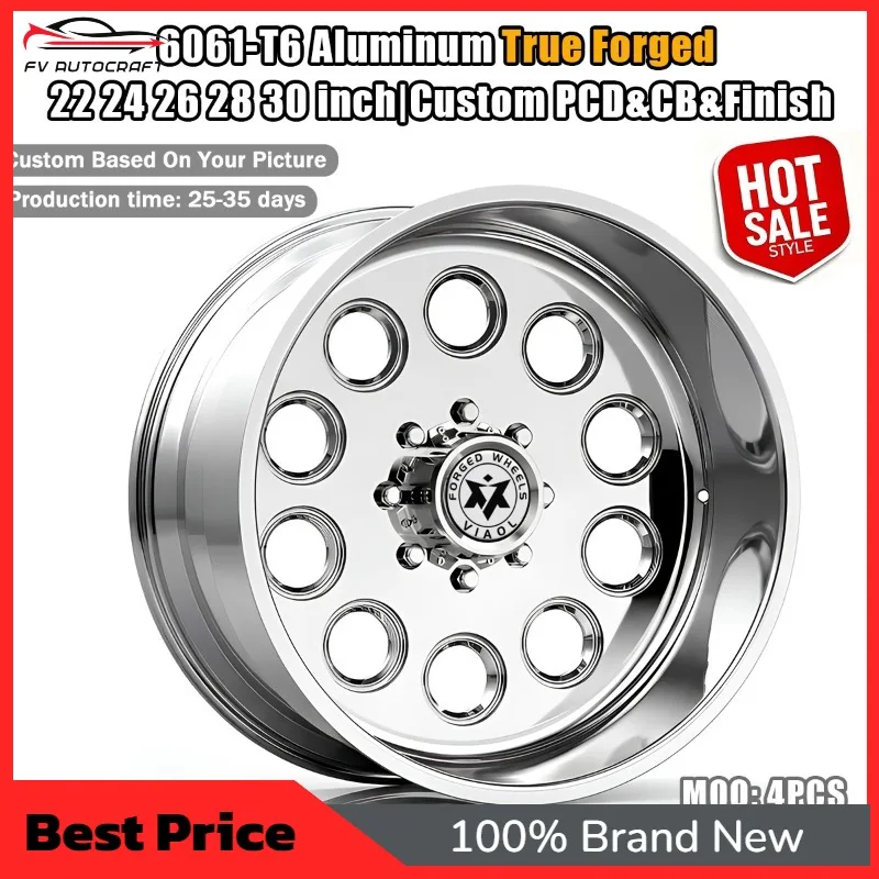 【2026】Viaol Custom Forged Truck Wheels 22x12J 24x14J 26x16J 8x180 Chrome Polished Full Face Round Window Rims For Silverado HD R