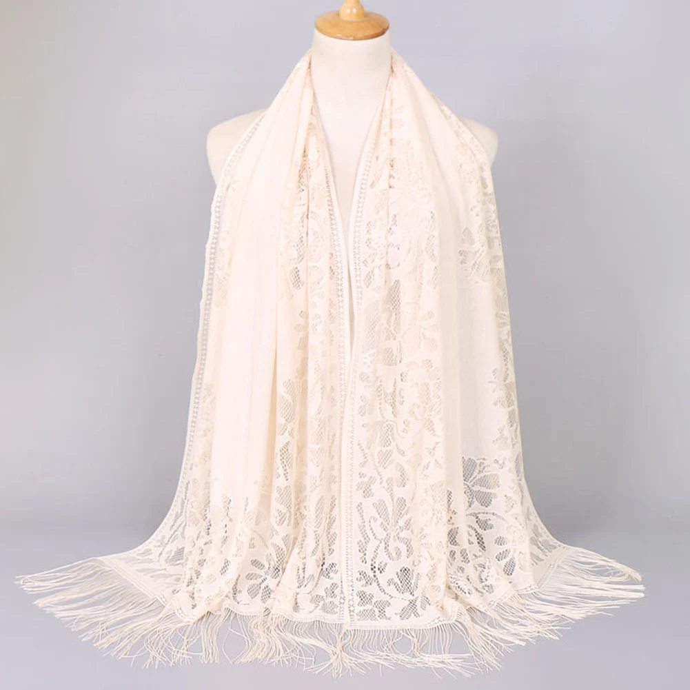 Exquisite Floral Tassel Scarf Breathable And Comfortable Floral Tassel Scarf Hollow Solid Lace Bride Women Shawl