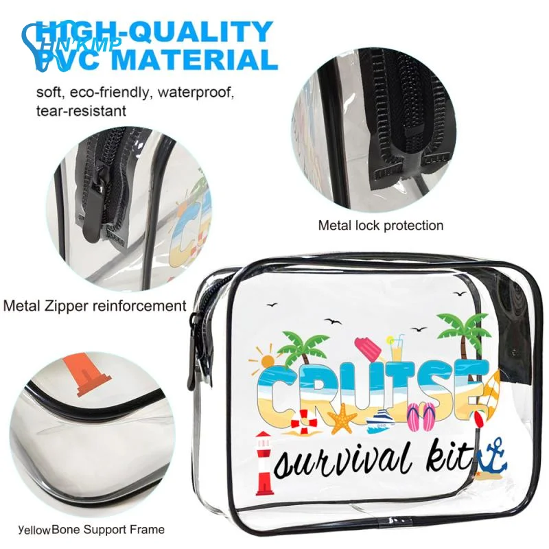 PVC Transparent Cosmetic Bag Airport Travel Transparent Storage Bag Pattern Transparent Beach Makeup Bag Case