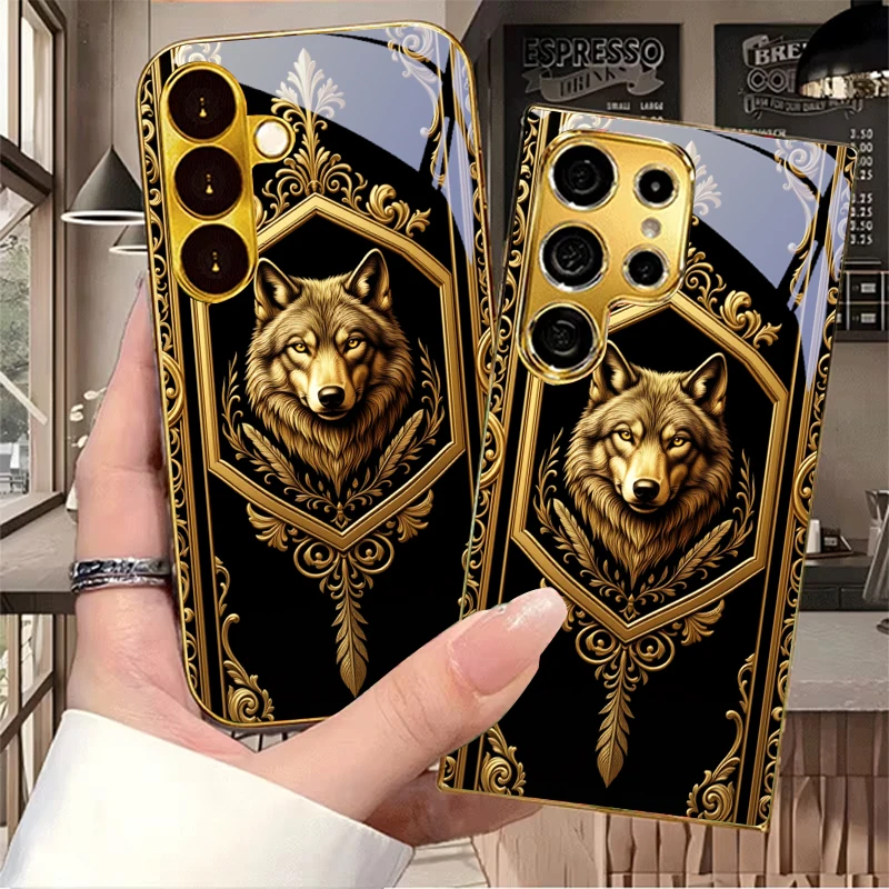 Чехол для телефона BlackGold Wolf Crest с золотым гальваническим покрытием для Samsung S26 Ultra S21 S22 FE S23 Plus S24 S25 S20 Note10 20.
