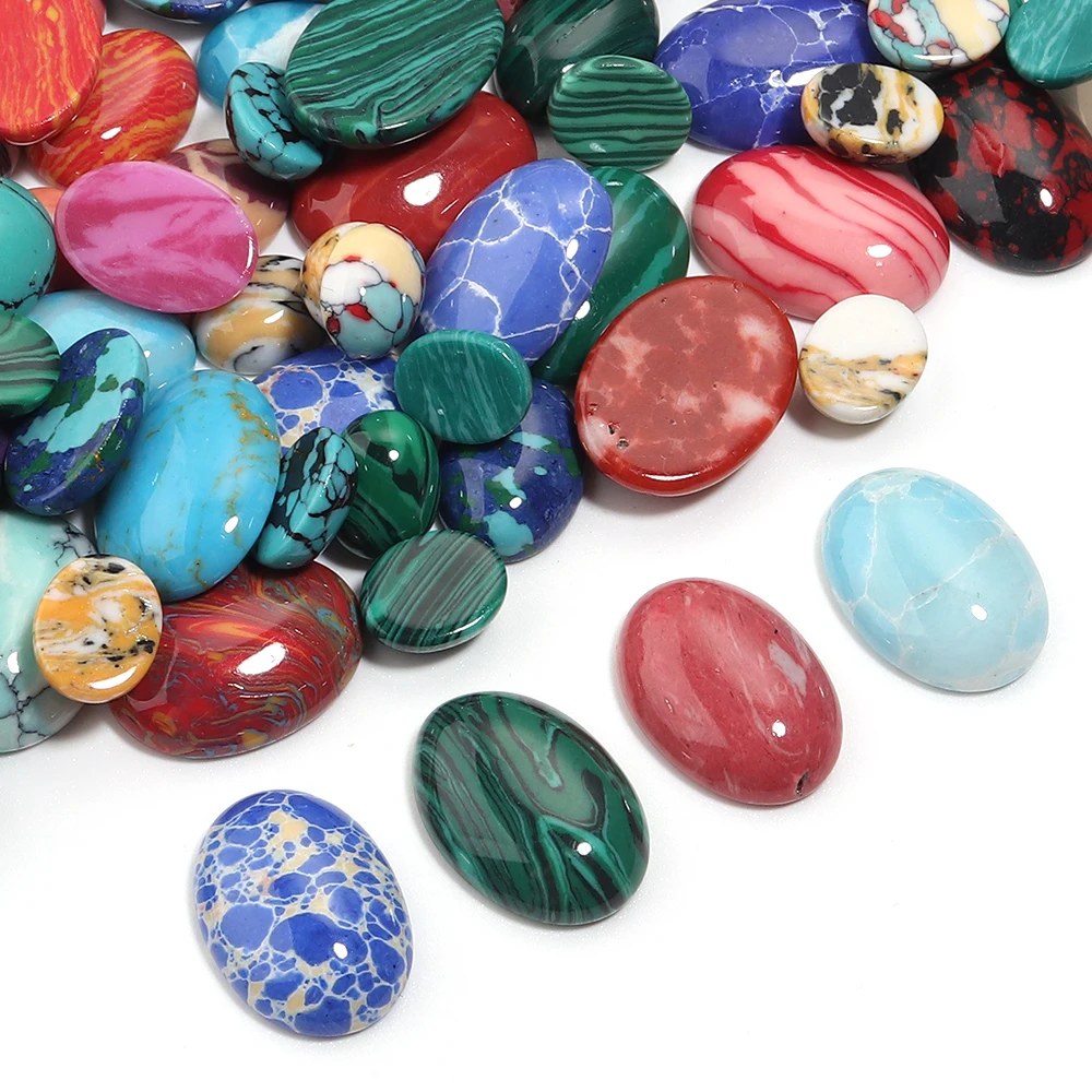 10 Stück synthetische türkisfarbene Cabochon-Perlen, oval, flache Rückseite, lose Cabochon-Perlen für DIY-Schmuckherstellung, Anhänger, Ring-Zubehör