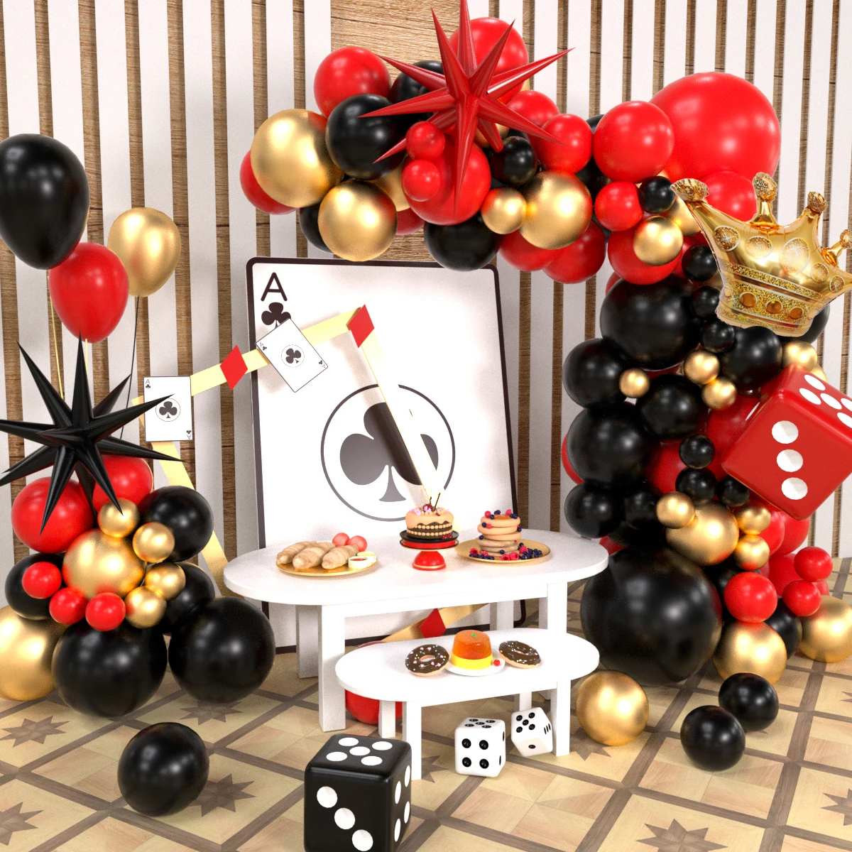 Casino Party Theme Dice Balloon Set, Crown Starburst Balloon, Suitable for Casino Decoration and Birthday Parties