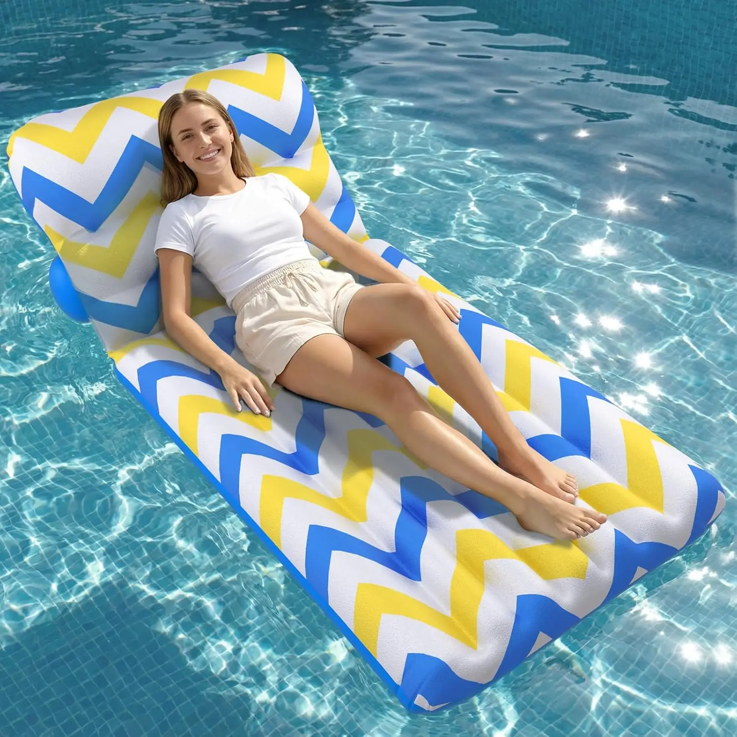 

Inflatable Pool Float Adult - Ultra-Comfort Soft Fabric Pool Floaties Lounge Floats Floating Chair Raft with Adjustable
