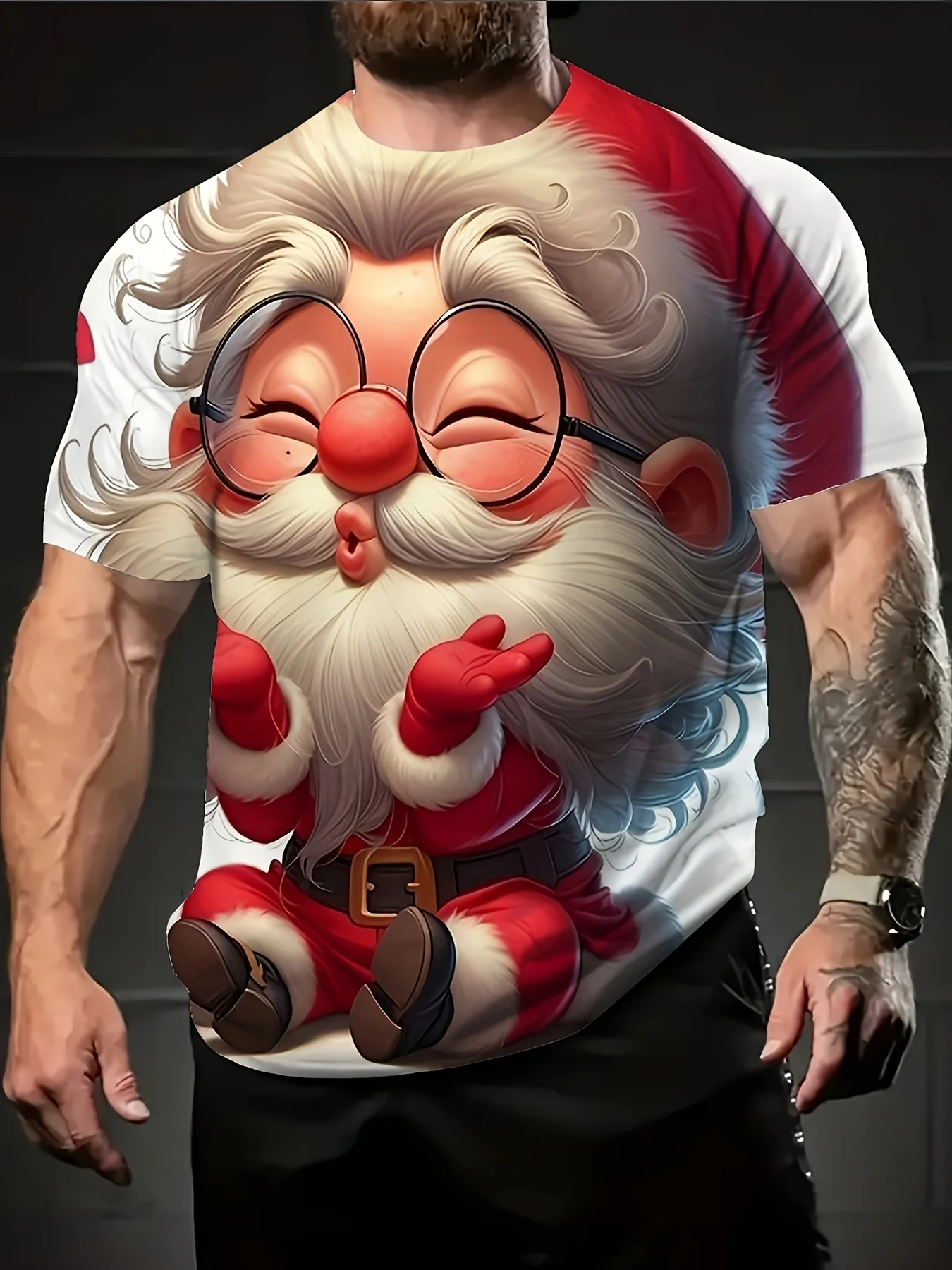 

Cute Santa Claus Printed Men's T-shirt Leisure Fashion Crew Neck Short Sleeve Tops Street Hip Hop Christmas Party Men Clothing