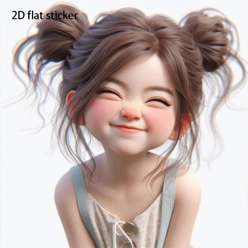 1 pegatina de vinilo de chica sonriente con moños despeinados para coche, motocicleta, portátil, botella de agua, taza de teléfono, decoración de pared