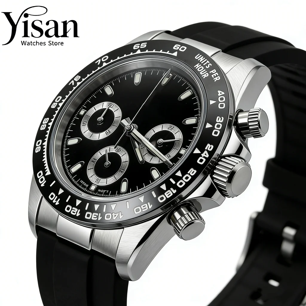 

New 39mm men's watch Quartz chronograph fashion sapphire fashion sports men's rubber band strap