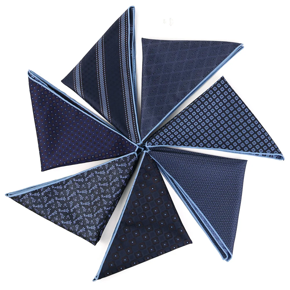 HUISHI Bussiness Formal Wear Pocket Square For Men Blue Check Stripe Chest Towel Daily Office Wedding Party Handkerchief Gift