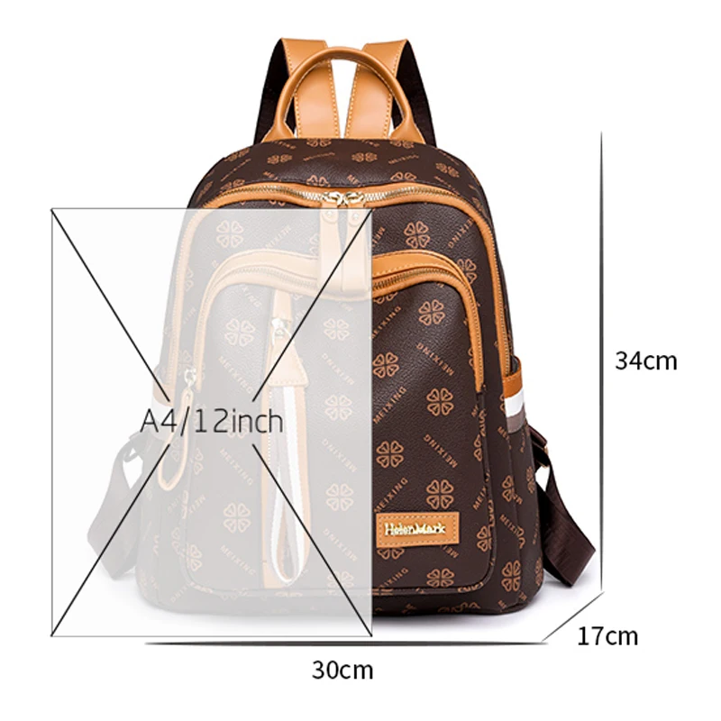 Fashion Retro Girl School Bag Large Capacity High Quality Soft Leather Women\'s Backpack Trendy Printed Female Shoulder Bags Sac