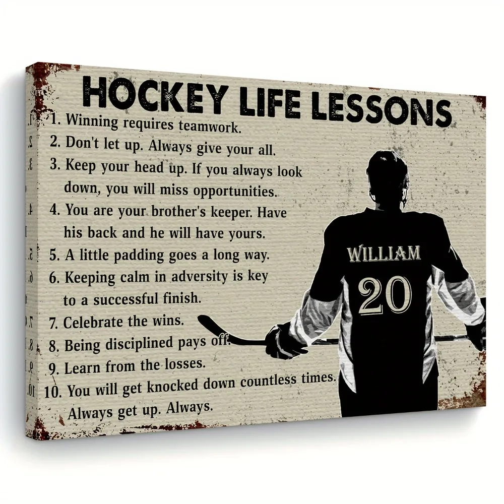 An inspiring hockey life lesson canvas print, sports motivational quote, is the perfect gift for sports lovers