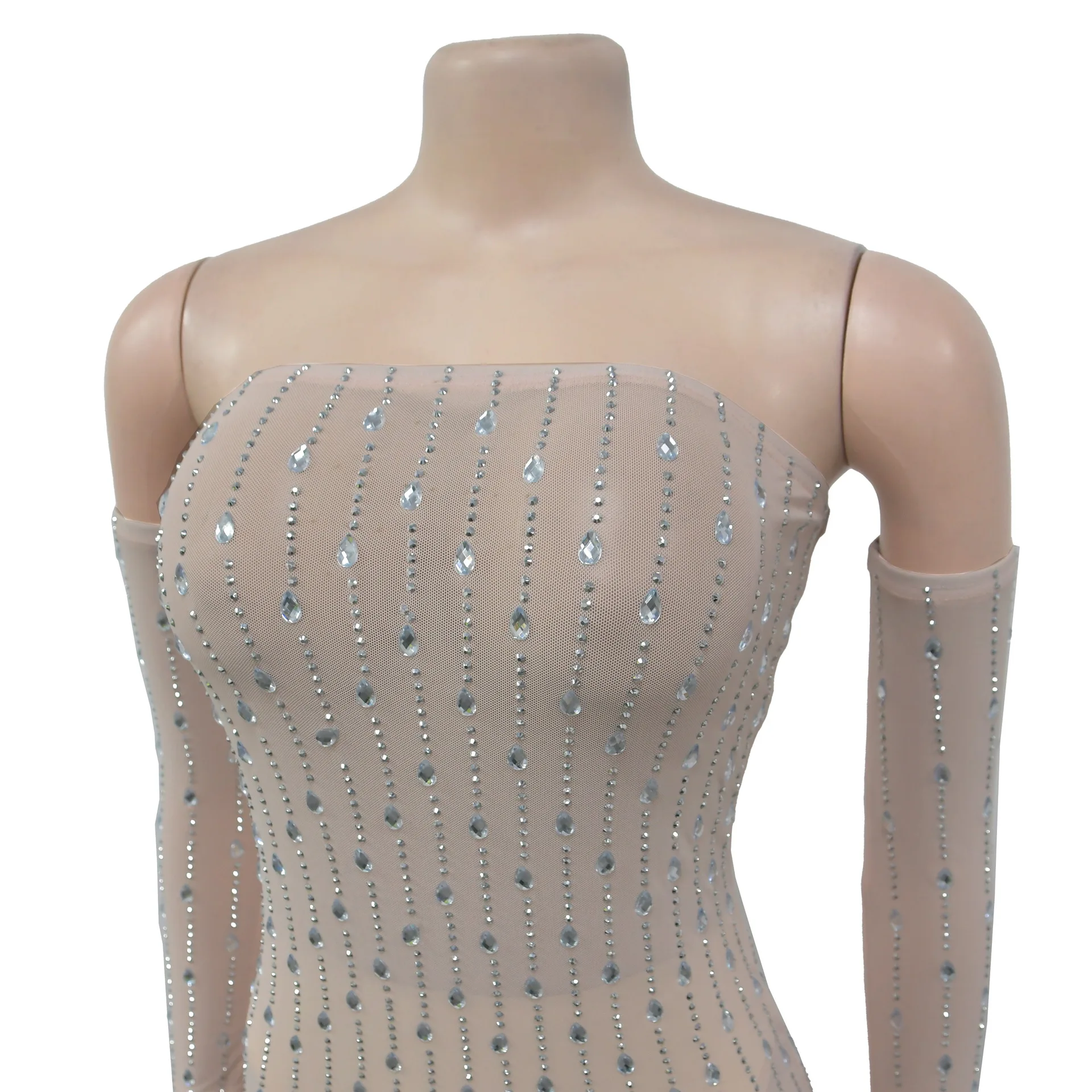 Vestido de fiesta de diamantes con hombros descubiertos para mujer, bata larga transparente de lujo, vestido Sexy de una pieza para Club, ropa elegante de noche y cumpleaños, 2024