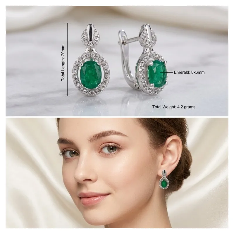 Buy 4 Get 1 Free 20x10mm Lovely Cute 4.2g Real Green Emerald Red Ruby Blue Sapphire Females Engagement 925 Silver Earrings view 2