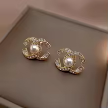Exquisite Double C Crossed letters Stud Earrings For Women luxury Pearl 925 Silver Needle Ear Decoration Party Wedding Jewelry - AliExpress 