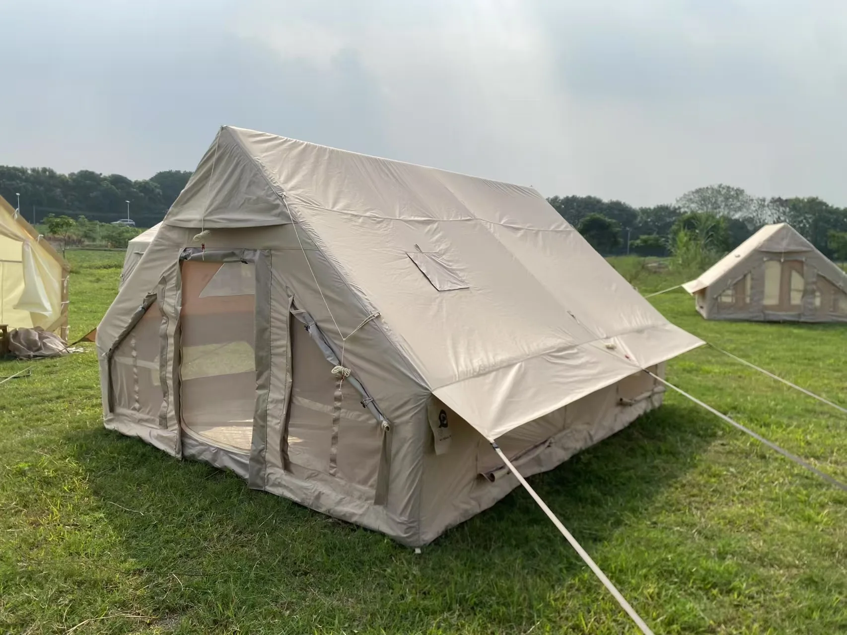 Inflatable Camping Tent, 3x4x2.1M 420D Oxford Air Column Tent, 12sqm 2 Rooms Large Space Quick Setup Waterproof Outdoor Tent