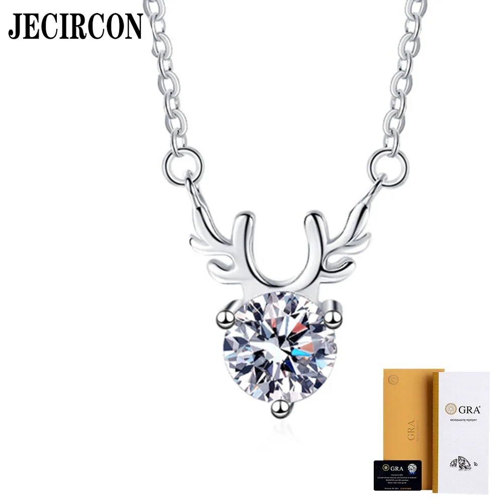 

JECIRCON 925 Sterling Silver 1 Carat Moissanite Necklace for Women Korean Version Antlers Mori Department Pendant Clavicle Chain