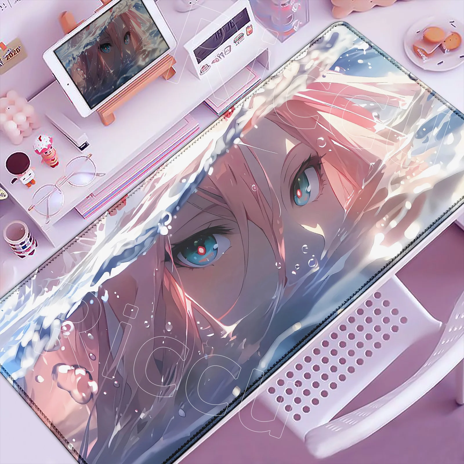 แผ่นรองเมาส์อนิเมะรุ่นใหม่ Darling in The FranXX 02 แผ่นรองเมาส์เกมมิ่งขนาดใหญ่ Zero Two XXL 900x400 มม. พิมพ์ลาย HD แผ่นรองคีย์บอร์ด