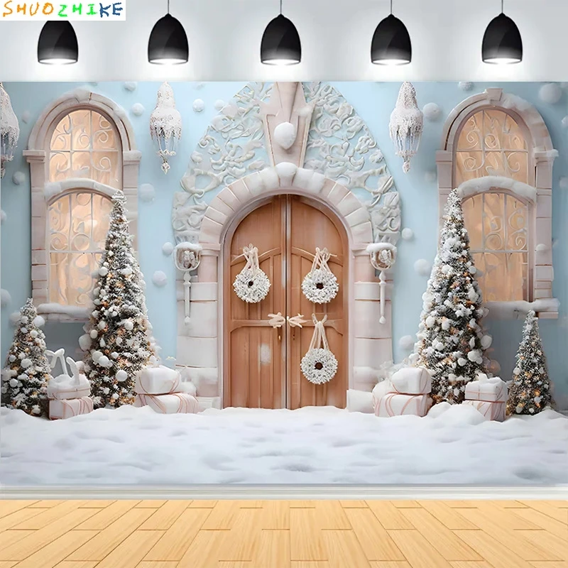 Dia de natal fotografia cenários prop festa de ano novo decoração árvore de natal janela doces flocos de neve foto fundo BR-01
