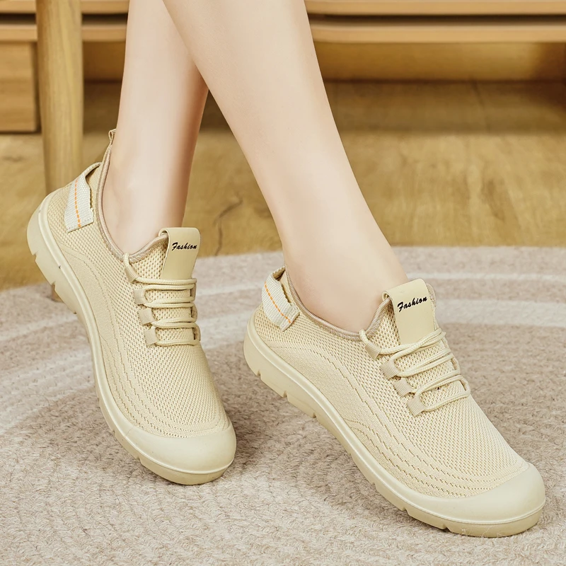 

Женские вязаные кроссовки с сетчатыми вставками - дышащие легкие повседневные прогулочные туфли на шнуровке