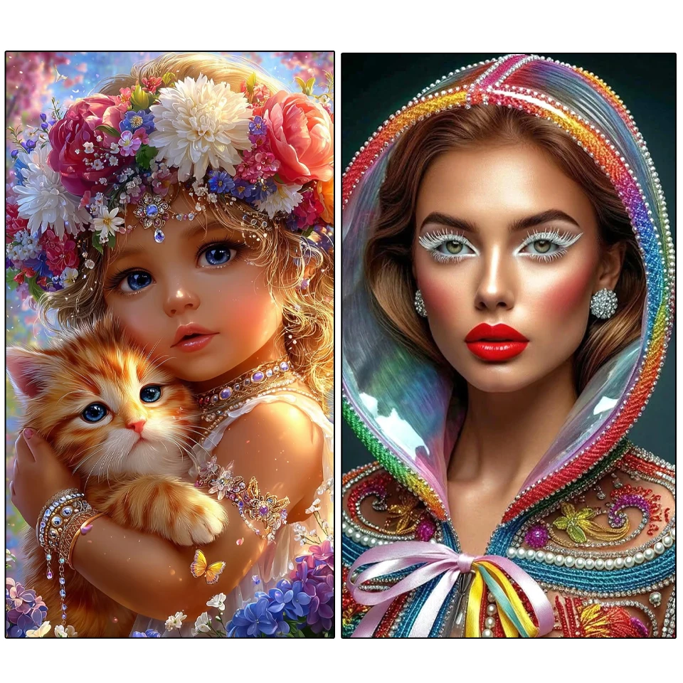 

Diamond Painting Girl and Cat Flower Full Drill Embroidery DIY Mosaic Cross stitch kit Suitable For Adults Beginners Handicraft