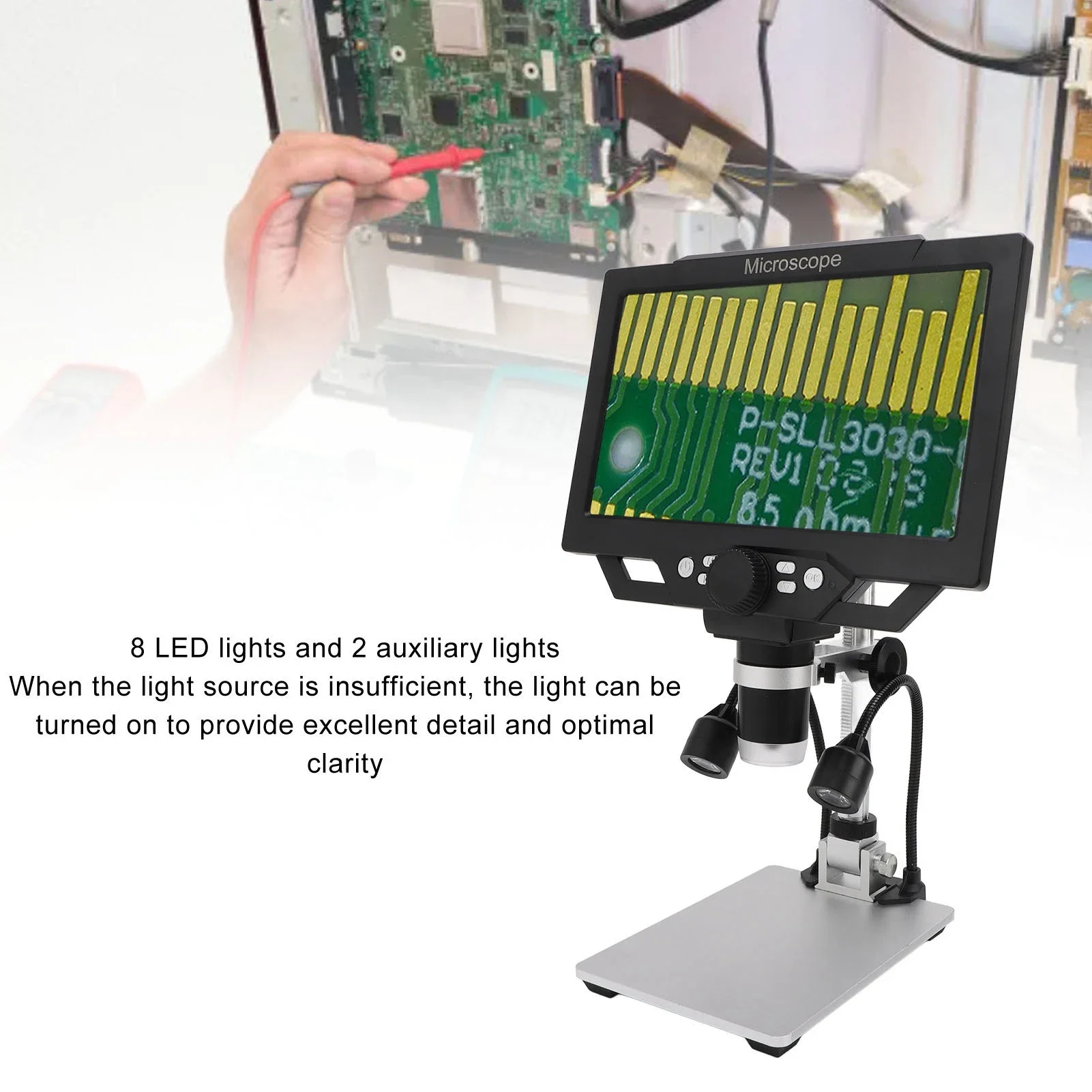 

9 Inch LCD Digital Microscope 1600X Magnification 12MP 1080P for Coin Stamp Circuit Board Inspection