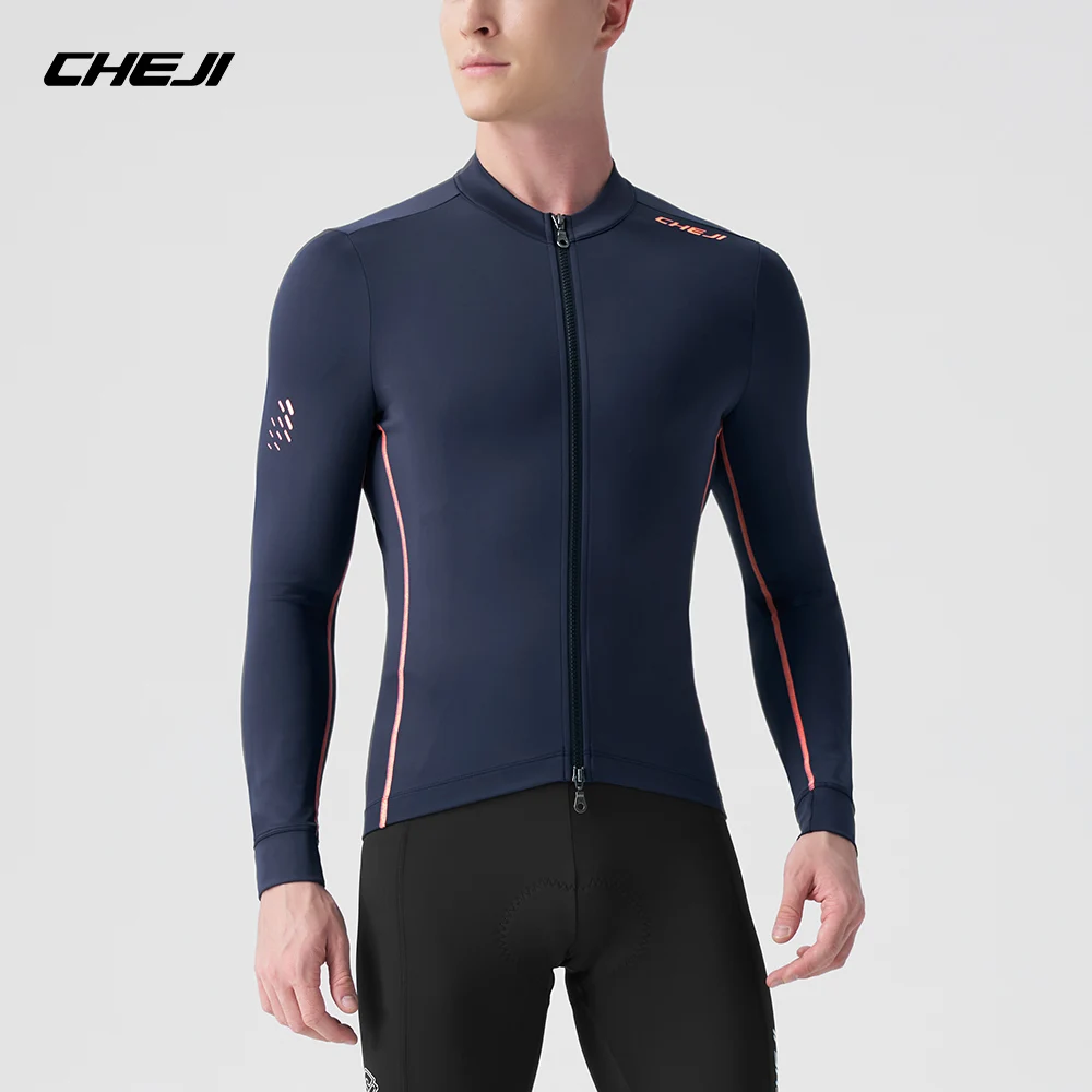 

Cheji Men's Long-Sleeve Fleece Cycling Jersey Warm Breathable Cycling Top for Men