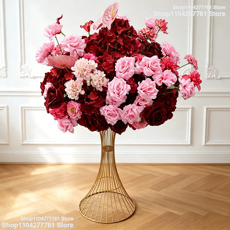 Künstliche burgunderrote rosa Rose 5D Hochzeitstisch-Mittelstück Blumenball Seidenhortensie Anthurie Blumenstrauß Event-Party-Dekoration – Detail 6