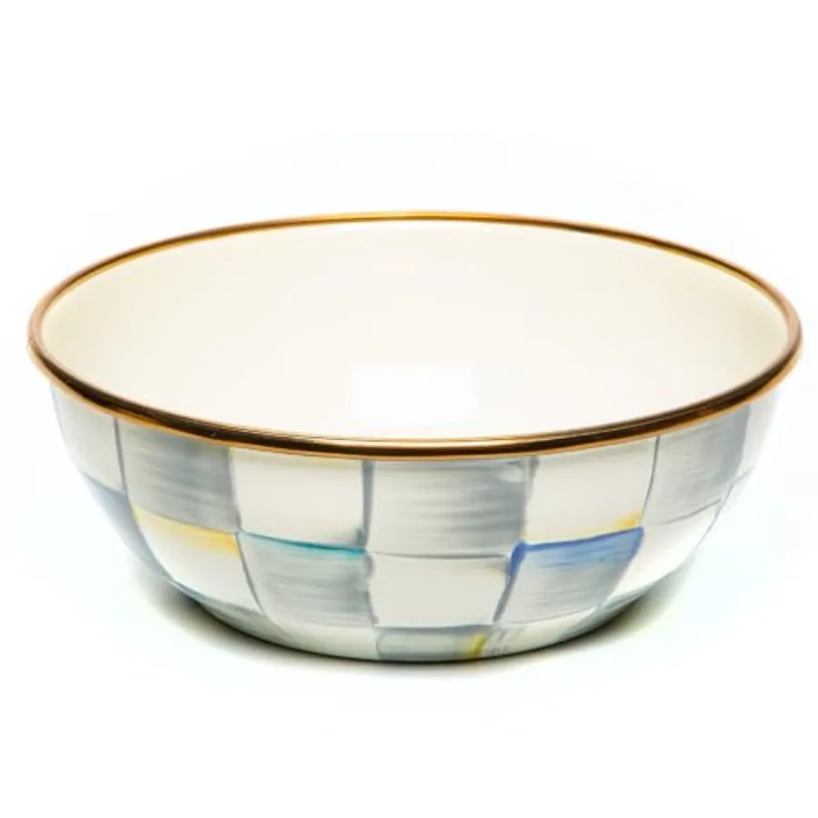 

Enamel Everyday Bowl Serving Bowl for Entertaining Gray-and-White Set of 1