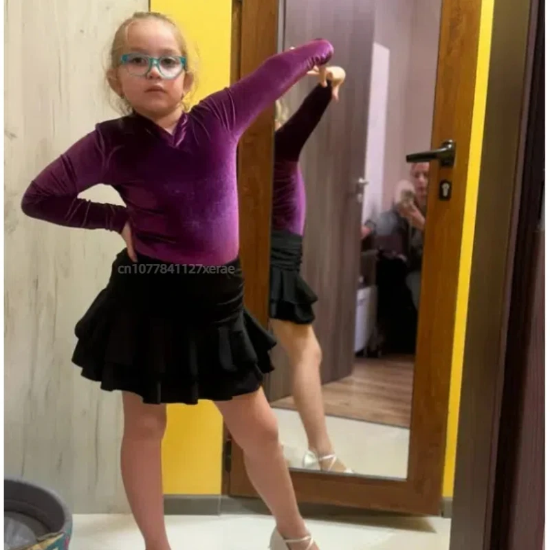 Children's Latin Dance Costume Leopard Print Milk Silk Half Body Latin Skirt Double-layer Practice Latin Dance Dress for Girls