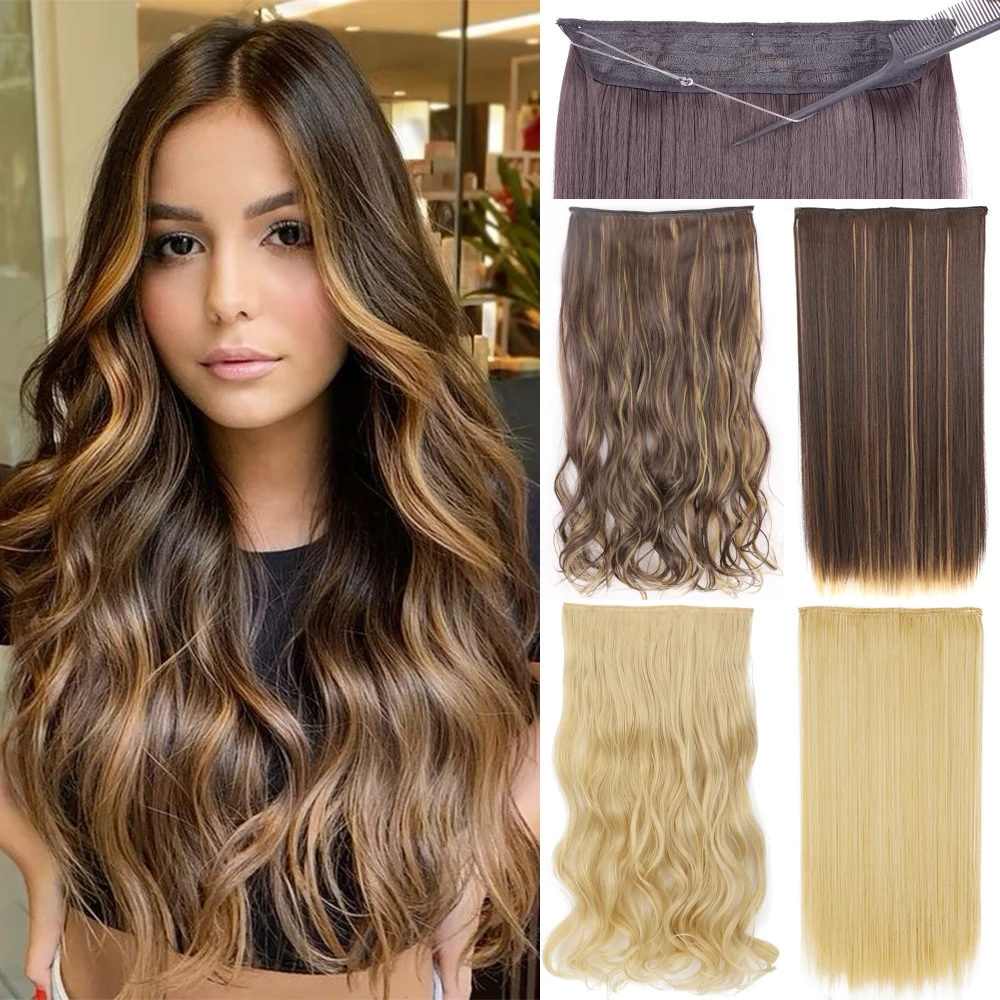 

Synthetic No Clips In Invisible Wire Hair Extension 55/80CM Natural Long Wavy Hidden Secret False Fish Line Hair Piece For Women