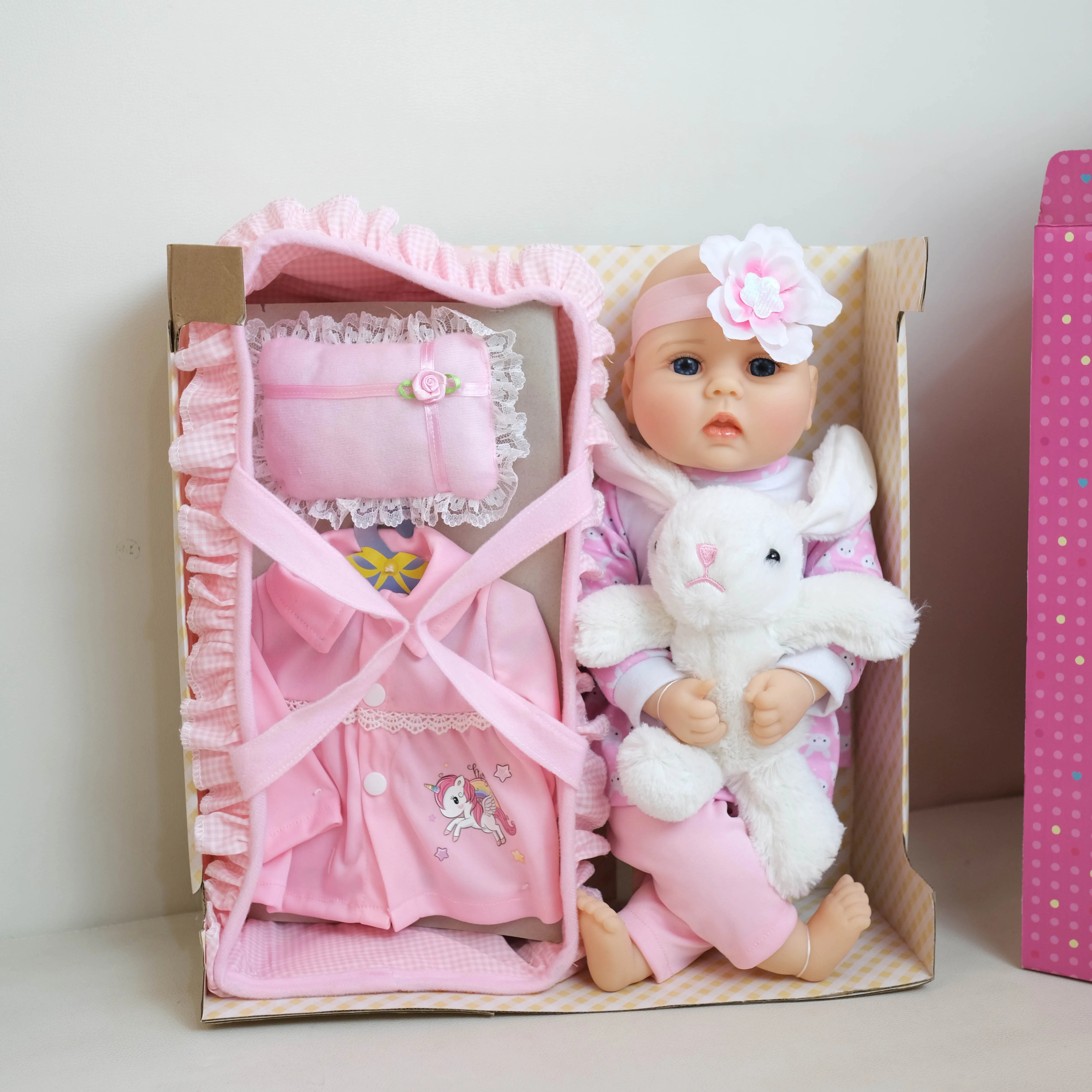 

NPK 18'' Handmade Toy Set Baby Girl Doll in Sleeping Basket with Lots of Accessories Snuggling Soft Body Doll Gifts for Girls